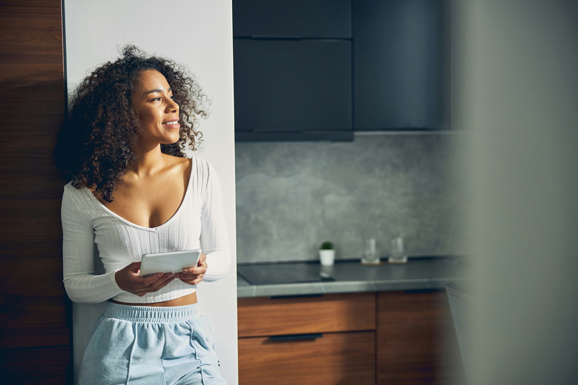Woman at ease in her home